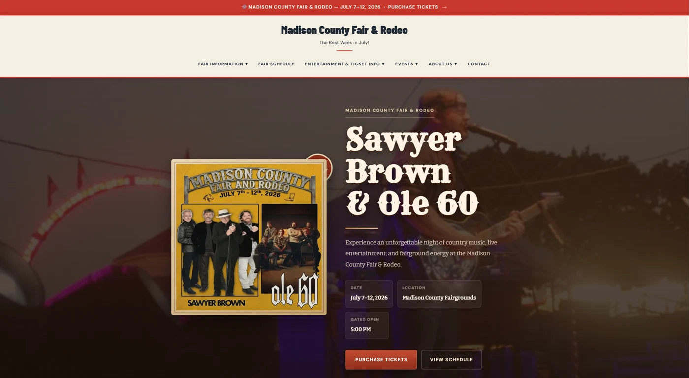 Madison County Fair & Rodeo website preview