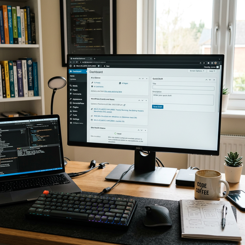 Remote coding workspace with dual screens About Moreno Web Solutions